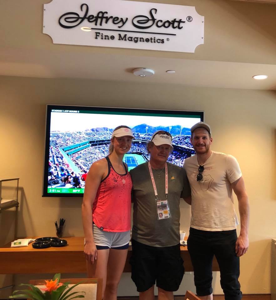 Jeffrey Scott hosting WTA Player, Mona Barthel and Anaheim Ducks NHL/AHL Player Korbinian Holzer in the JS VIP suite to watch Roger Federer live.